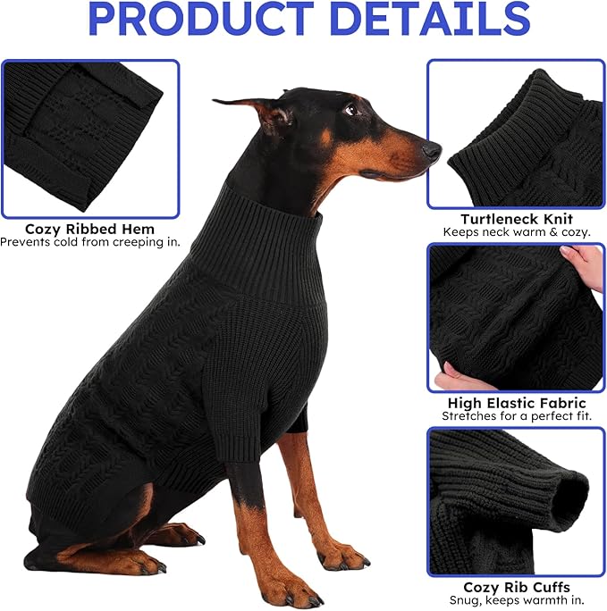 ASENKU XL Dog Sweater, Dogs Sweaters for Extra Large Dogs Girls Boys, Fall Winter Turtleneck Pullover Pet Christmas Sweatshirt for Beagle Corgi (Grey,XL)