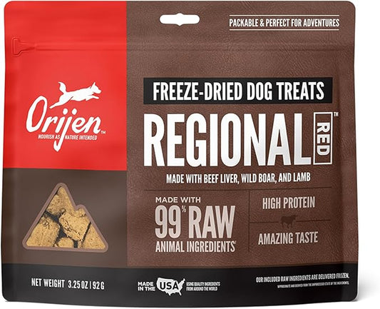 ORIJEN Grain Free High Protein Freeze Dried Dog Treats Regional Red Recipe 3.25oz Bag