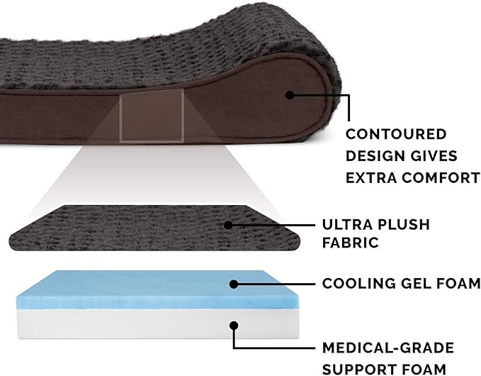 Furhaven Cooling Gel Dog Bed for Extra Large Dogs w/ Removable Washable Cover, For Dogs Up to 180 lbs - Ultra Plush Faux Fur & Suede Luxe Lounger Contour Mattress - Chocolate, Giant/XXXL