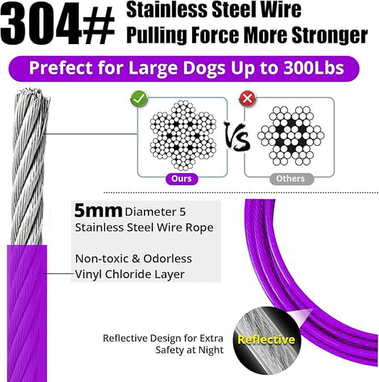 jenico Dog Tie Out Cable - 25ft Dog Lead for Yard - Heavy Duty Dog Chain with Shock Spring - Outdoor Tether Leash for Small Large Dogs Up to 500 lbs