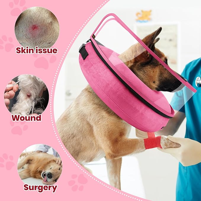BARKLESS Dog Cone, Inflatable Dog Cone After Surgery, Soft Surgery Collar with Enhanced Anti-Licking Guard Shield for Pets, Patented Protective Donut Collar (Hot Pink, XL (Neck: 18"-23"))