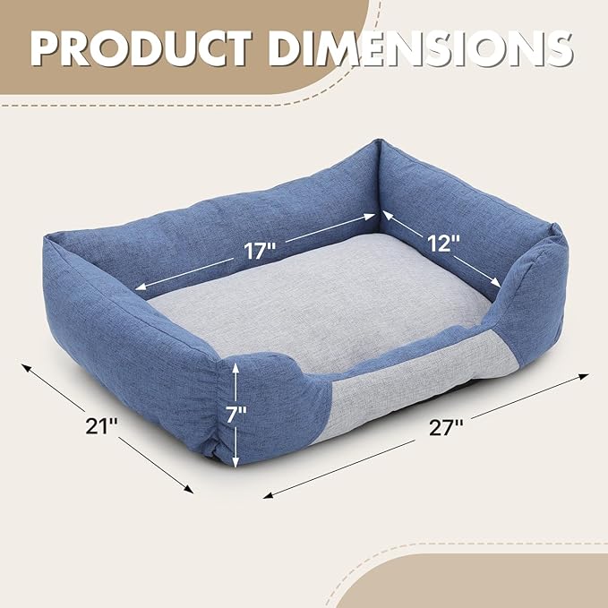 Athena Collection Dog Bed Medium Size Dog, 27 Inches Washable Dog Bed for Medium Pets Cats, Cozy Soft Warming Fabric with Nonskid Bottom, Blue