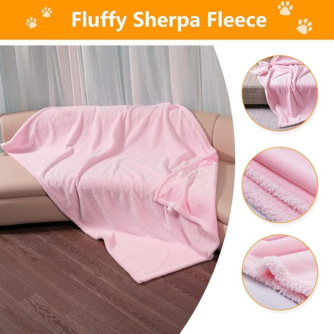 Waterproof Dog Blanket Reversible Fluffy Pet Bed Cover Pink Puppy Blankets Leakproof Sofa Couch Washable Cover Cat Pet Blanket for Warm-M