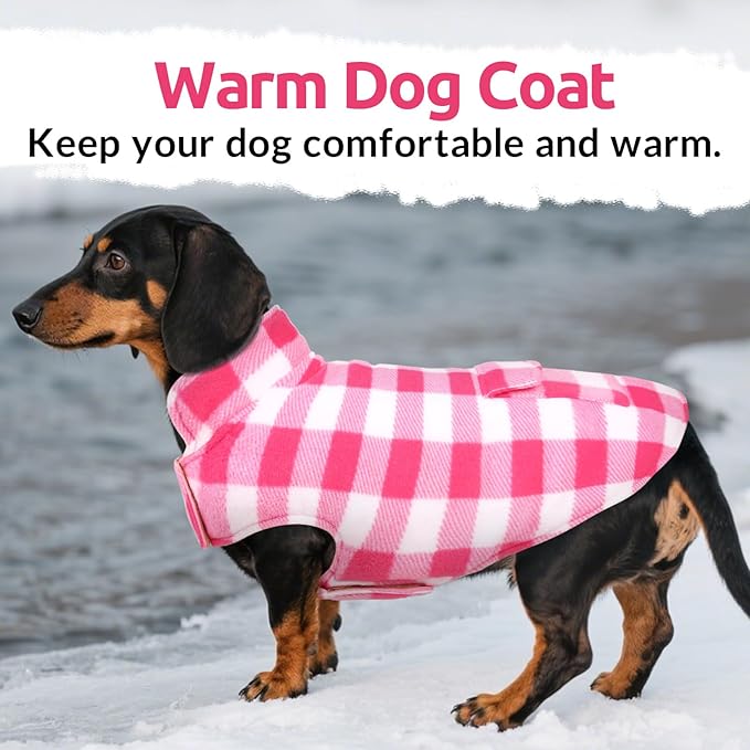ASENKU Dog Winter Coat, Fleece Doggie Jacket Plaid Reversible Vest Waterproof Windproof Cold Weather Clothes for Small Medium Large Dogs (XS, Pink)