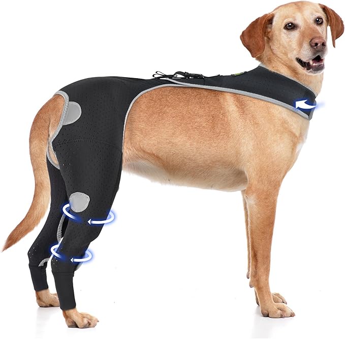 Dog Rear Leg Recovery Sleeve for Dogs, Breathable Lick Protection Post Surgery, Reflective Adjustable Cone Alternative - Size L