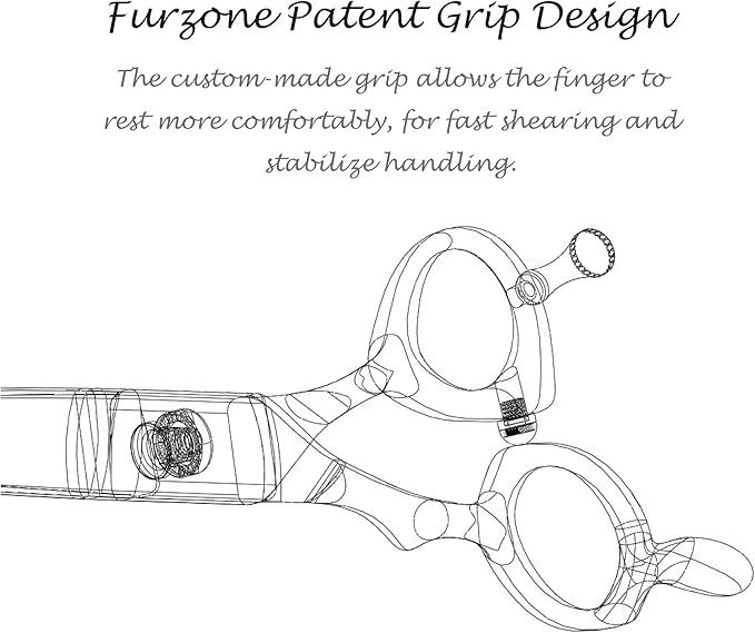 Furzone 7.5” DREAM Curved Shear Pet Dog Grooming Scissors, Patent Grip Design, Easy Adjust, Japanese 440C Tempered Steel, Lightweight, Professional Dog Scissors For Dog Grooming (Serrated)