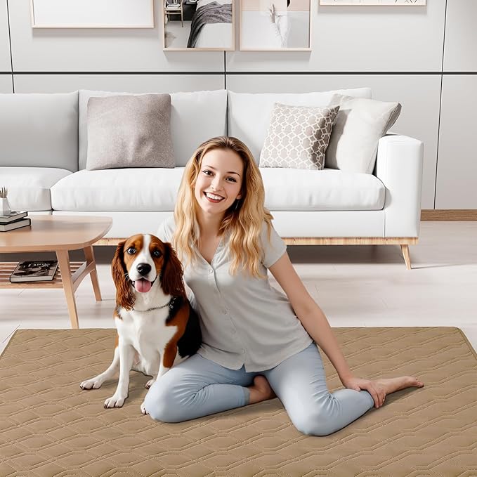 Smiry Waterproof Dog Blanket, 82x102 Inch Soft Pet Bed Cover Reversible, Washable Sofa Couch Furniture Protector for Small Medium Large Dog Puppy Cat, Geometric, Camel/Beige