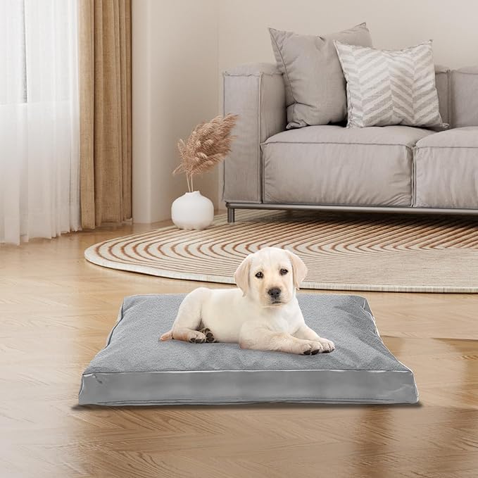 Dog Bed Cover,Heavy Duty Durable Waterproof Fluffy Soft Short Plush Replacement Dog Bed Covers,44" L x 32" W x 4" H Inch Washable Removable Pet Bed Mattress Cover with Zipper.Grey,Cover Only.