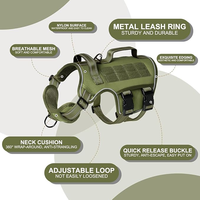Dog Harness for Large Dogs Heavy Duty, No Pull Tactical Dog Harness with Molle System, Easy On and Off Service Dog Vest, Breathable Padded, Adjustable Reflective Pet Vest for Walking Hiking Training