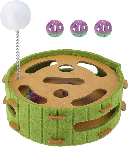 GLIDESMOOTH Interactive Cat Toy Puzzle Toys for Indoor, Felt Maze Box, Cat Toys, Mental Stimulation and Entertainment, Circle, Green, 1 Set