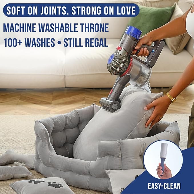 Luxury Dog Bed Chesterfield – Handcrafted Velvet Throne for Dogs | Joint Support, Calming & Temp-Regulating Comfort | Durable 5+ Years, Anti-Claw, Washable 100+ Times – Gray, Size: S