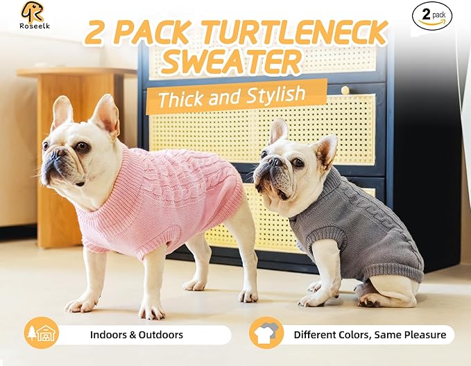 2 Pack Dog Sweater Large Size Dog - Extra Large Breed Warm Clothes XLarge Dogs Sweaters, Turtleneck Pullover Design for Boy Girl Pet, Labrador Retriever Rottweilers Pitbulls (3XL, Grey, Pink)