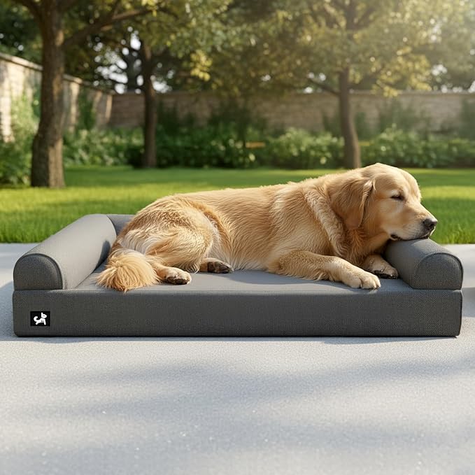 Sytopia 42" Orthopedic Dog Bed for Large Dogs, Waterproof Egg Crate Foam XL Pet Bed with Removable Washable Cover, Non-Slip Bottom, Supports up to 100 lbs for Senior Pets, Dark Gray