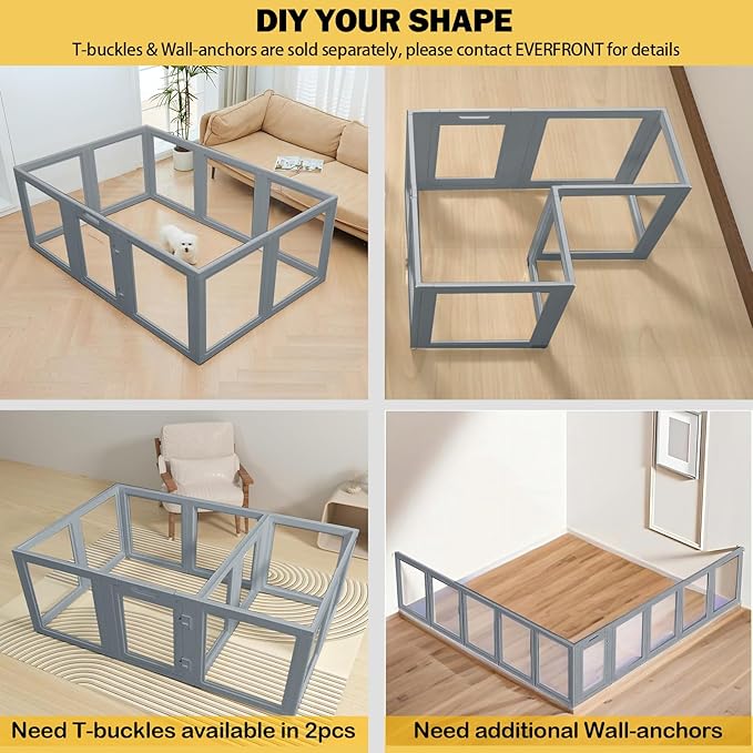Clear Dog Play Pen - Easy Assemble Durable Plastic Acrylic Dog Playpen - Dog Playpen Indoor, Puppy Playpen, Cat Playpen, Small Animal Playpen, Dog Play Pen Indoors (Grey, 30.3" H, 10PCS)