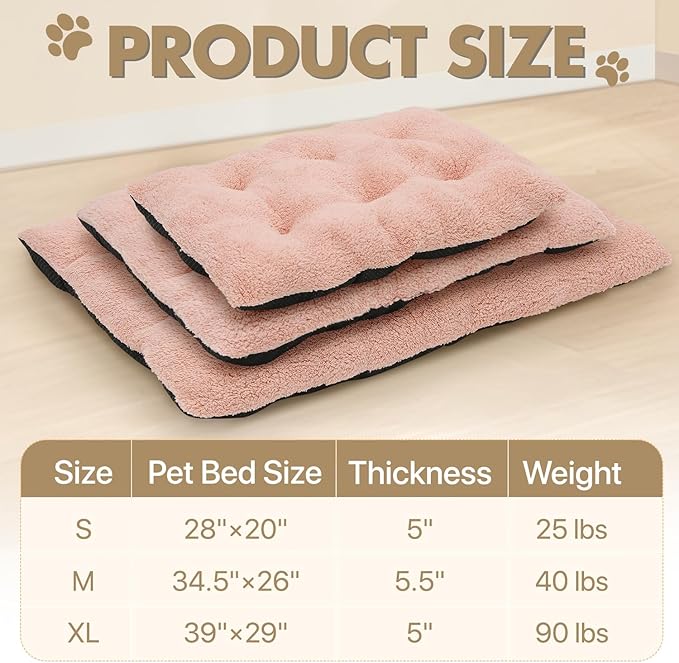 Athena Collection Dog Bed Large Size Dog, 39 Inches Washable Dog Crate Bed for Large Dogs Cats Pets, Faux Fir Calming Crate Pad Warming Cozy Soft, Pink