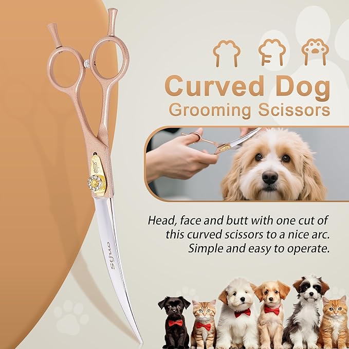 Professional Dog Grooming Scissors Rose Gold 440C Stainless Steel Straight Thinning Curved Chunker Shears for Pet Grooming Services Dogs and Cats (Combo, 7‘’)