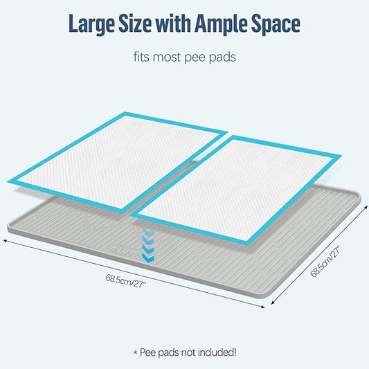 Bartuke Pee Pad Holder for Dogs, 27" x 27" Silicone Pee Tray Mat High Edge, Leak-Proof, No Spill Pet Pad Holder for Puppy, Cat, Rabbit, Training Pads for Floor Protection, No Pee Pads