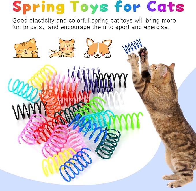 JCSHIMO 60 PCS 12 Colors Cat Spring Toys, Cat Spiral Springs for Indoor Cats, Kittens Toys Plastic Coil for Swatting, Biting, Hunting