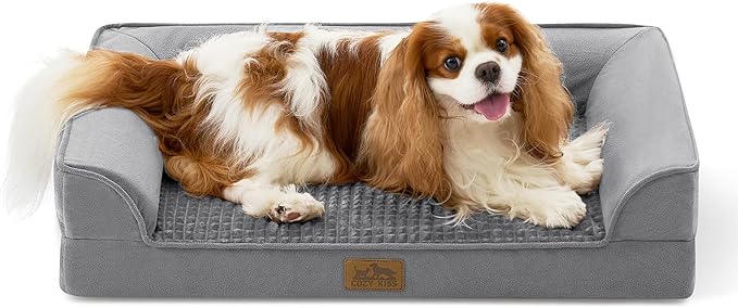 Orthopedic Dog Bed for Medium Small Size Dogs, Bolster Pet Couch with Waterproof Lining, Egg Crate Foam Sofa for Pets Up to 30 lbs, U-Shaped, 30x20x6.5 inch, Grey