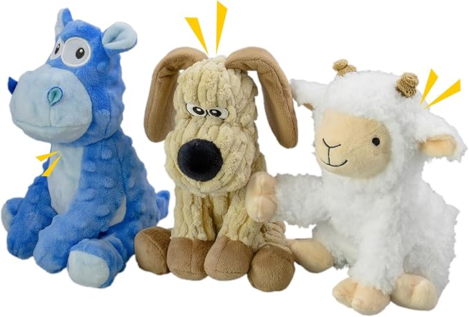 MeetYooo 3Pack Squeaky Stuffed Dog Toys- Indoor&Outdoor Playing Toys for Large to Small, Durable Plush Toys to Keep Them Busy- Animal Shape Crinkle Toy