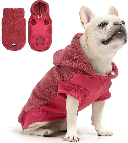 BINGPET Dog Hoodie Dog Sweater with Leash Hole, Warm Fleece Dog Sweatshirt with Hood, Cold Weather Dog Clothes Winter Coat for Puppy Small Medium Large Dogs Boy and Girl(Pink,L)