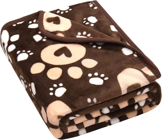 Dog Blanket, Soft Fleece Dog Blankets for Large Dogs, Fluffy Flannel Pet Cat Puppy Blanket Mat Cover for Bed Couch, Cute Paw Print Throw Blanket for Dogs, Brown 50"X40"