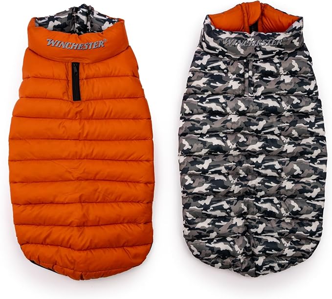 Winchester Pet Premium Reversible Dog Puffer Vest, Black, Small