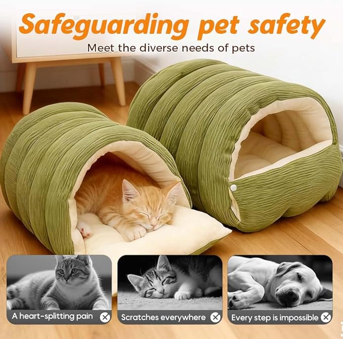 Cat Dog Cave Bed, 2026 New Winter Cave for Dog and Cat, Warm Plush Covered Cat House with Removable Cushion, Soft Sleeping Bed for Indoor Cats (Purple, Large)