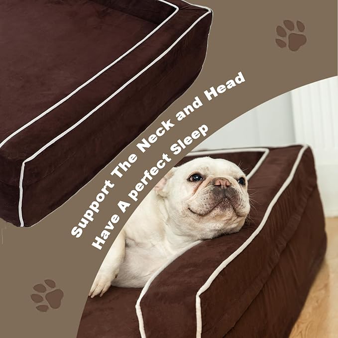 Orthopedic Foam Dog Beds for XXL Dogs Up to 160 lbs, XXL Dog Couch with Bolster, Washable Pet Bed Sofa with Removable All-Over Water-Resistant Cover & Non-Slip Bottom (XX-Large, Chocolate)