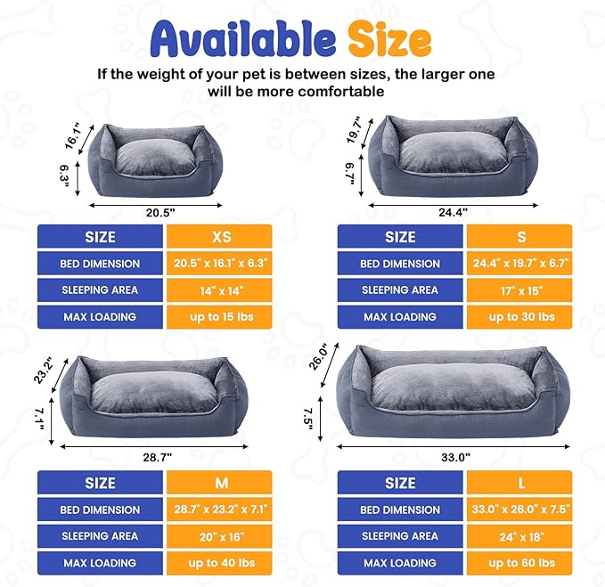Makigued Rectangle Dog Bed for Medium Size Dog with Removable Washable Cover Pet Bed with Bolster Sides Non-Slip Bottom Pet Sofa Waterproof Lining Durable Pet Cuddler, Dark Grey, 29x 23x 7.1 in