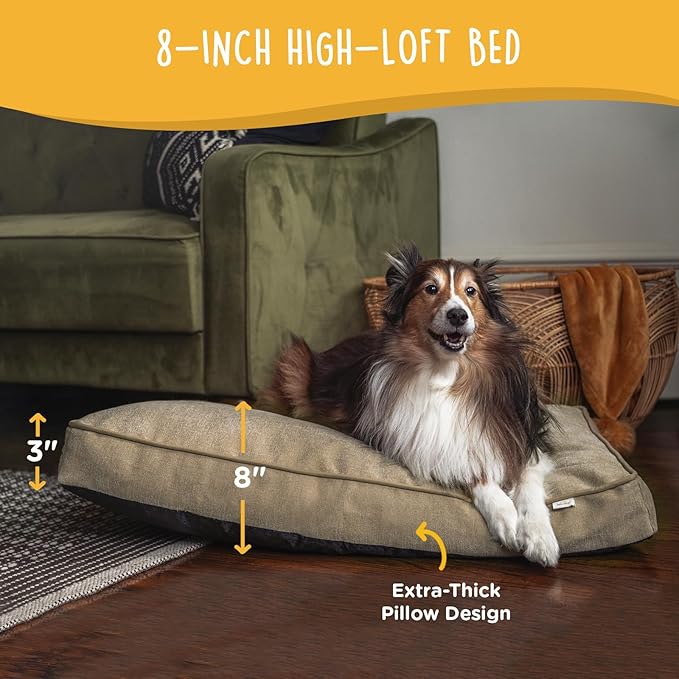 Milo Dog Bed for Medium Dogs, Waterproof Dog Bed Pillows with Removable Washable Cover, Pet Sleeping Mattress, 30 x 20 Inches, Tan