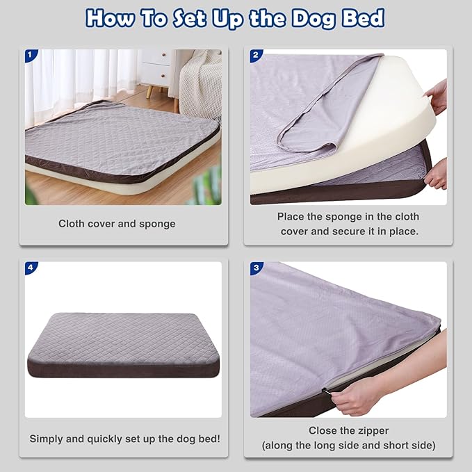 JoicyCo Dog Bed for Extra Large Dogs, Orthopedic Foam Jumbo Dog Bed Mattress, 47 Inches Joint Relief Pet Sleeping Bed, Non Slip Bottom with Removable Washable Cover, Grey