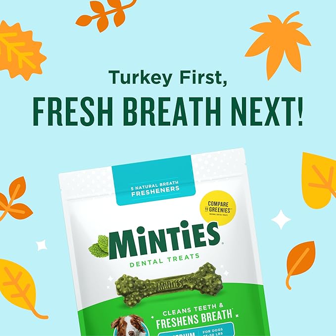 Minties Dental Chews for Dogs, 40 Count, Vet-Recommended Mint-Flavored Dental Dog Treats for Medium Dogs, Bones Clean Teeth, Fight Bad Breath, and Removes Plaque and Tartar
