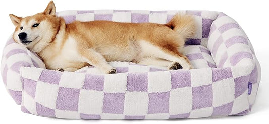 LE SURE Cute Dog Bed for Large Dogs - Washable Pet Beds,Cozy Rectangle Orthopedic Sofa with Jacquard Shaggy Plush & Anti Slip Bottom,36x27x8inches