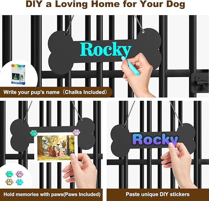 Easycom 41" Dog Crate Furniture Foldable, No Assembly Decorative Dog Kennel Indoor, Dog Crates for Large Dogs(35-60 lb), Wooden Dog Cage with Adjustable Bowls and Name Tag, End Table, Rustic Brown