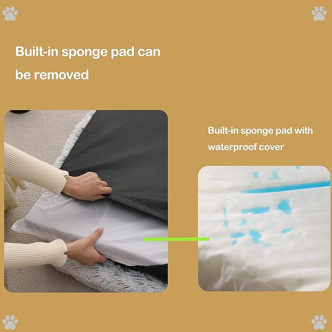 Orthopedic Dog Bed for Large Dogs - Washable Memory Foam Pet Sofa, Fluffy Plush Rectangular Bed, Waterproof Anti-Anxiety Couch, Khaki, L