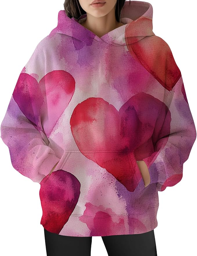 Womens Cat Print Hoodies Trendy Funny Cat Graphic Long Sleeve Sweatshirt Y2k Streetwear Hooded Pullover Tops