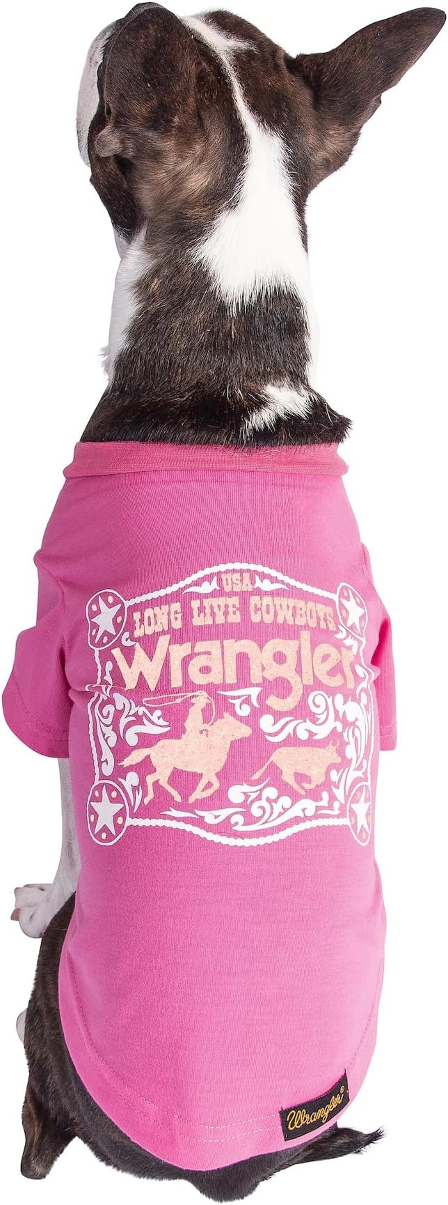 Wrangler Pink Dog T-Shirt Small – Western Cowboy Rope Buckle Logo Dog Tshirt for Small Dogs, Soft Comfortable Tee