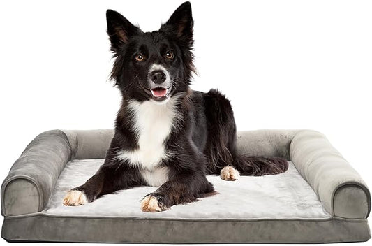 Amazon Basics Dog Bed with Cooling Gel Memory Foam, Pressure-Relief Support for Dogs up to 55lbs, Non-Slip Bottom, Machine Washable Cover, Large Sized (36" x 27"), Taupe