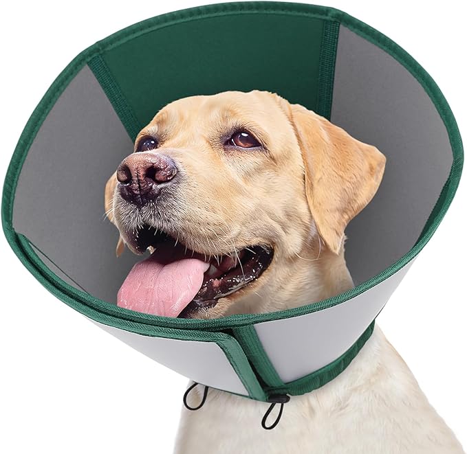 Queenmore Large Dog Cone, Dog Cones for Large Dogs, Comfy Cone Collar Alternative After Surgery, Comfortable Recovery E-Collar for Pets to Stop Licking Wound Healing (Dark Green,XL)