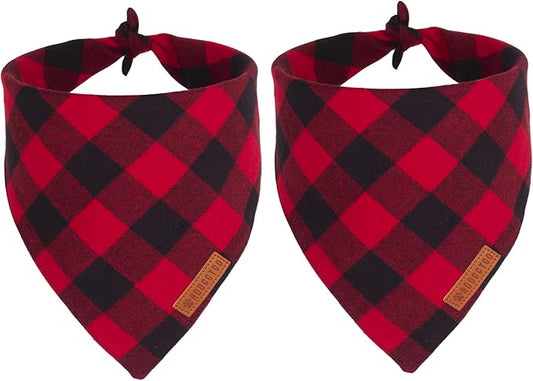 ADOGGYGO Christmas Dog Bandanas 2 Pack, Premium Cotton Fabric, Multiple Sizes Offered, Red Plaid Bandanas for Small Dogs (Small)