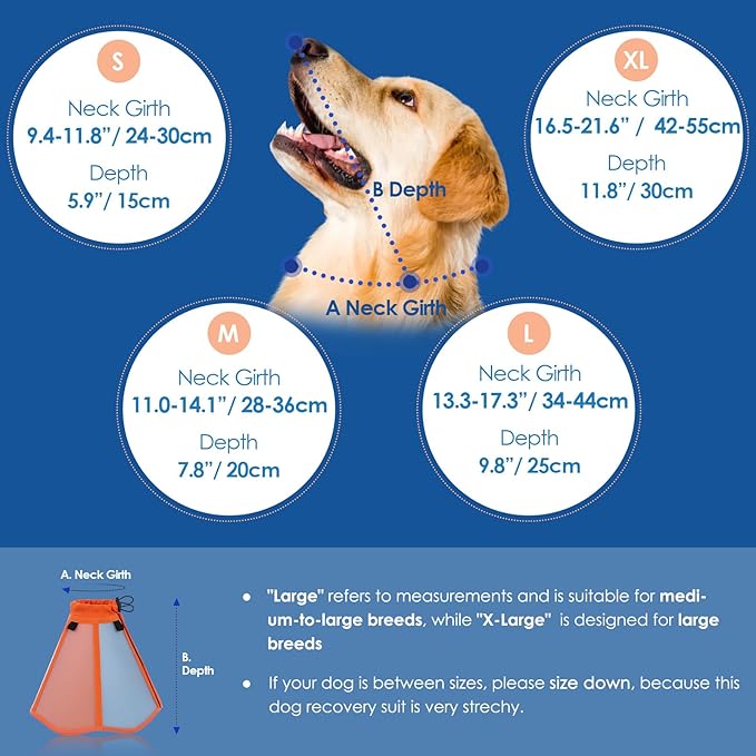 SUNFURA Dog Cone - Soft Cone for Dogs to Stop Licking, Pet E-Collar Alternative After Surgery, Adjustable Pet Recovery Collar for Wound Healing, Orange Blue Small