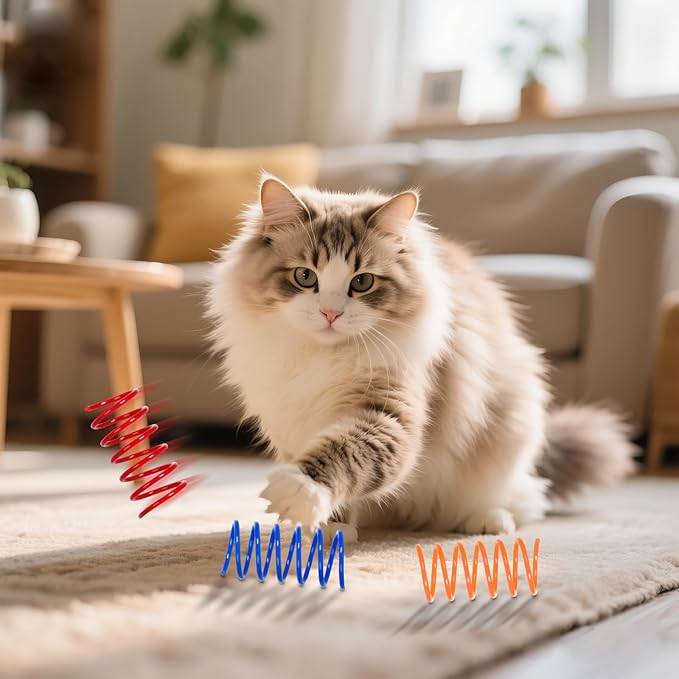 JCSHIMO 100 Pack 10 Colors Cat Spring Toys, Cat Spiral Spring Toys for Indoor Cats, Kitten Colorful Interactive Cat Toys for Swatting, Biting, Hunting