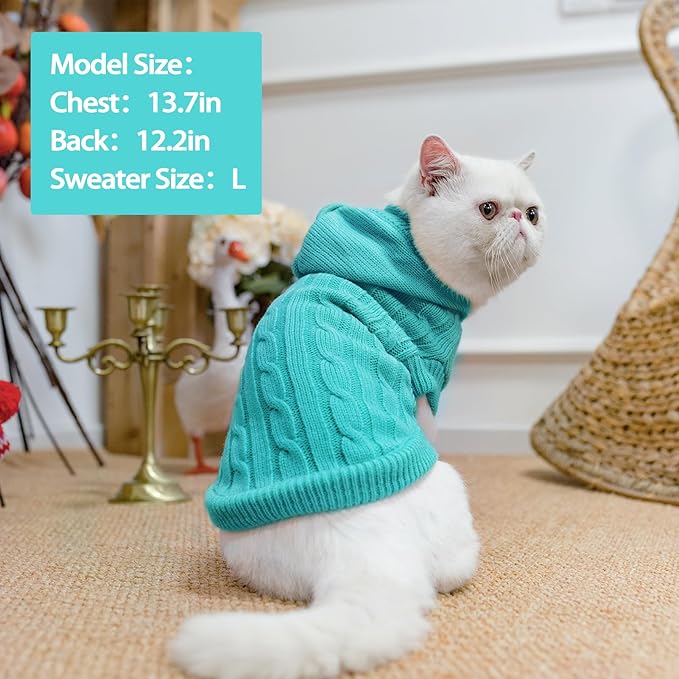 PUPTECK Winter Dog Cat Sweater Coat - Soft Cold Weather Clothes Knitwear for Kitties & Small Dogs Indoor Outdoor Walking Warm, Knitted Classic for Doggies Kitties Girls Boys, Blue S