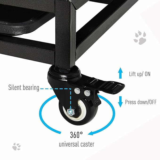 52/48/44 Inch Heavy Duty Dog Crate Indestructible and Escape-Proof Dog Cage Kennel for Large Medium Dogs Extra Large XL XXL with Lockable Wheels Removable Tray Double Door Black