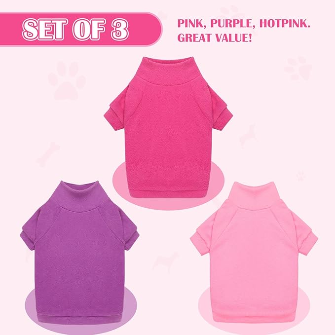 3 Pack Dog Sweaters for Medium Dogs, Fleece Dog Sweater Turtleneck Soft Warm Pet Sweatshirt Clothes Medium Sized Boy Girl Pet(Pink+Hotpink+Purple,M)