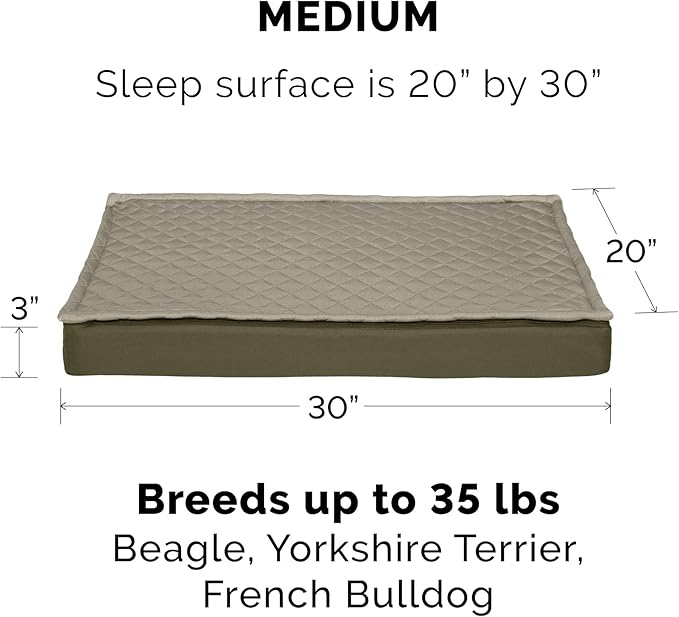 Furhaven Replacement Dog Bed Cover Water-Resistant Indoor/Outdoor Quilt Top Convertible Mattress, Washable - Dark Sage, Medium (Pack of 2)