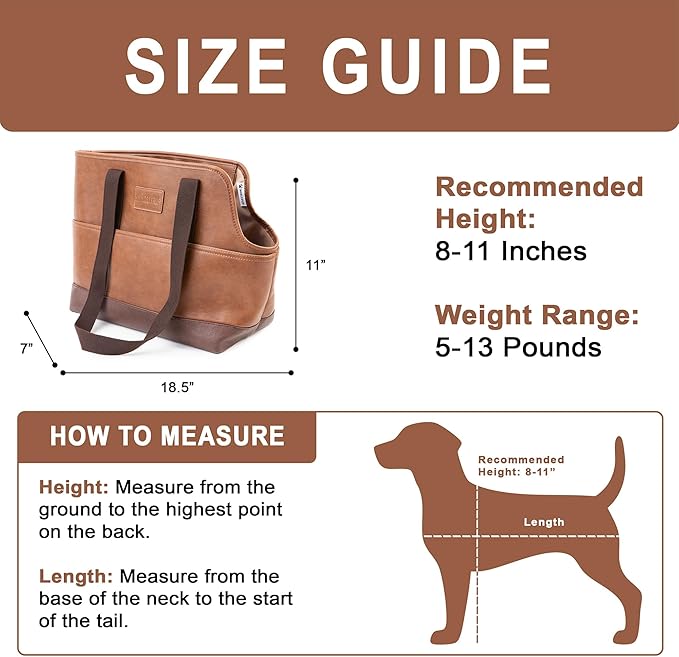 Luxury Dog Purse Carrier - Brown Faux Leather Pet Carrier, Secure Harness Clip, Tote Bag for Small Dogs and Puppies