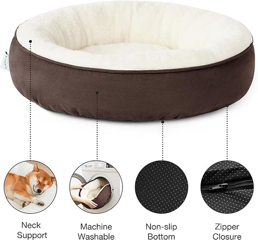 Love's cabin Round Donut Cat and Dog Cushion Bed, 25in Pet Bed for Small or Medium Dogs, Anti-Slip & Water-Resistant Bottom, Soft Durable Fabric Pet Beds, Washable Calming Cat & Dog Bed Brown
