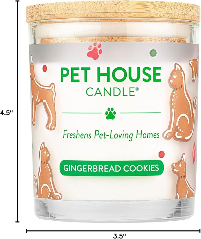 One Fur All Pet House Christmas Candles, Long Lasting, Clean Burning, Soy Wax Scented Pet Odor Candles, Gingerbread Cookies